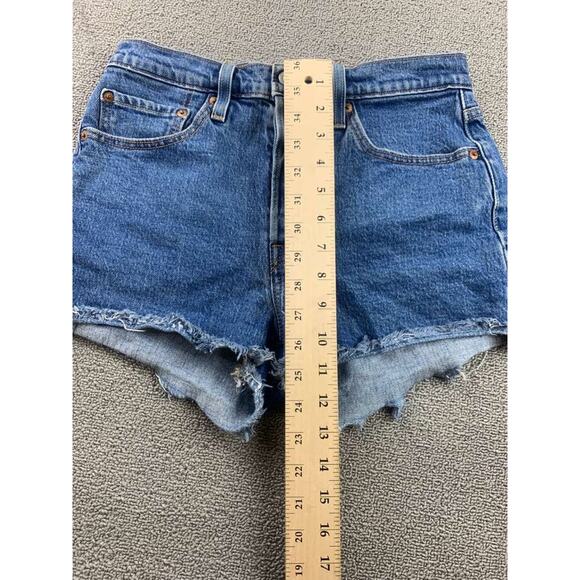 Levis 501 Cutoff Denim Shorts Women W27 Blue Raw Hem Frayed Logo Patch - Picture 6 of 10